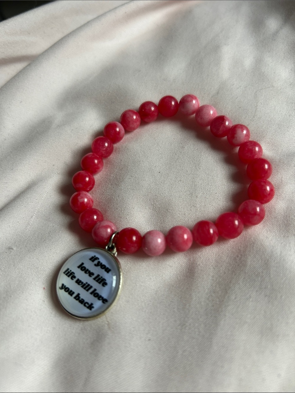 Plunder Pink Beaded Bracelet with Inspirational Round Charm